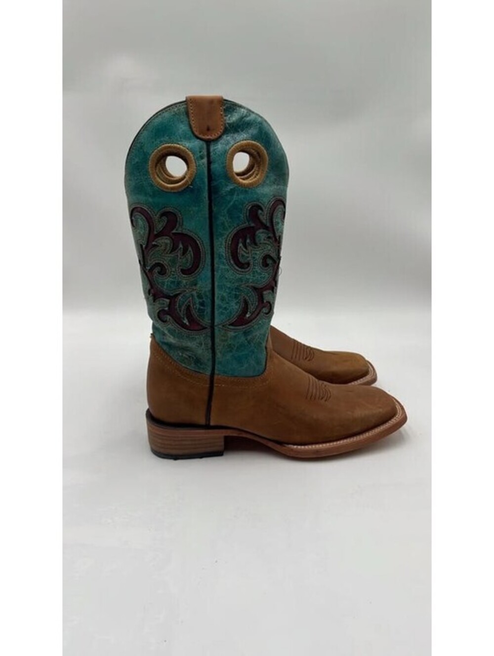 Circle G LADIE'S HONEY/TURQUOISE INLAY EMBROIDERY WIDE SQ. TOE L5910 Size 7